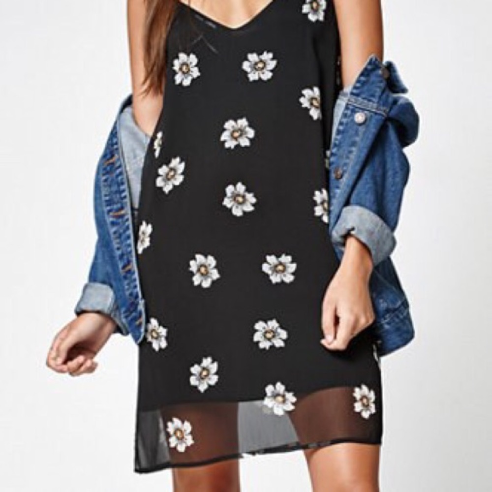 Kendall and Kylie Black Floral Slip Dress